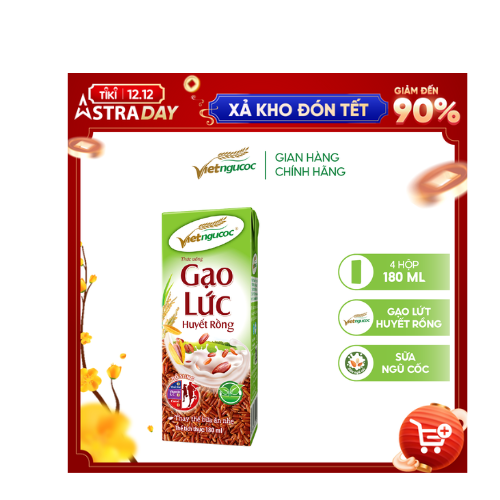 Combo 5 Lốc Sữa Gạo Lức Huyết Rồng VIỆT NGŨ CỐC Uống Liền Bổ Sung Chất Xơ Vitamin Thanh Lọc Cơ Thể 180ml/hộp