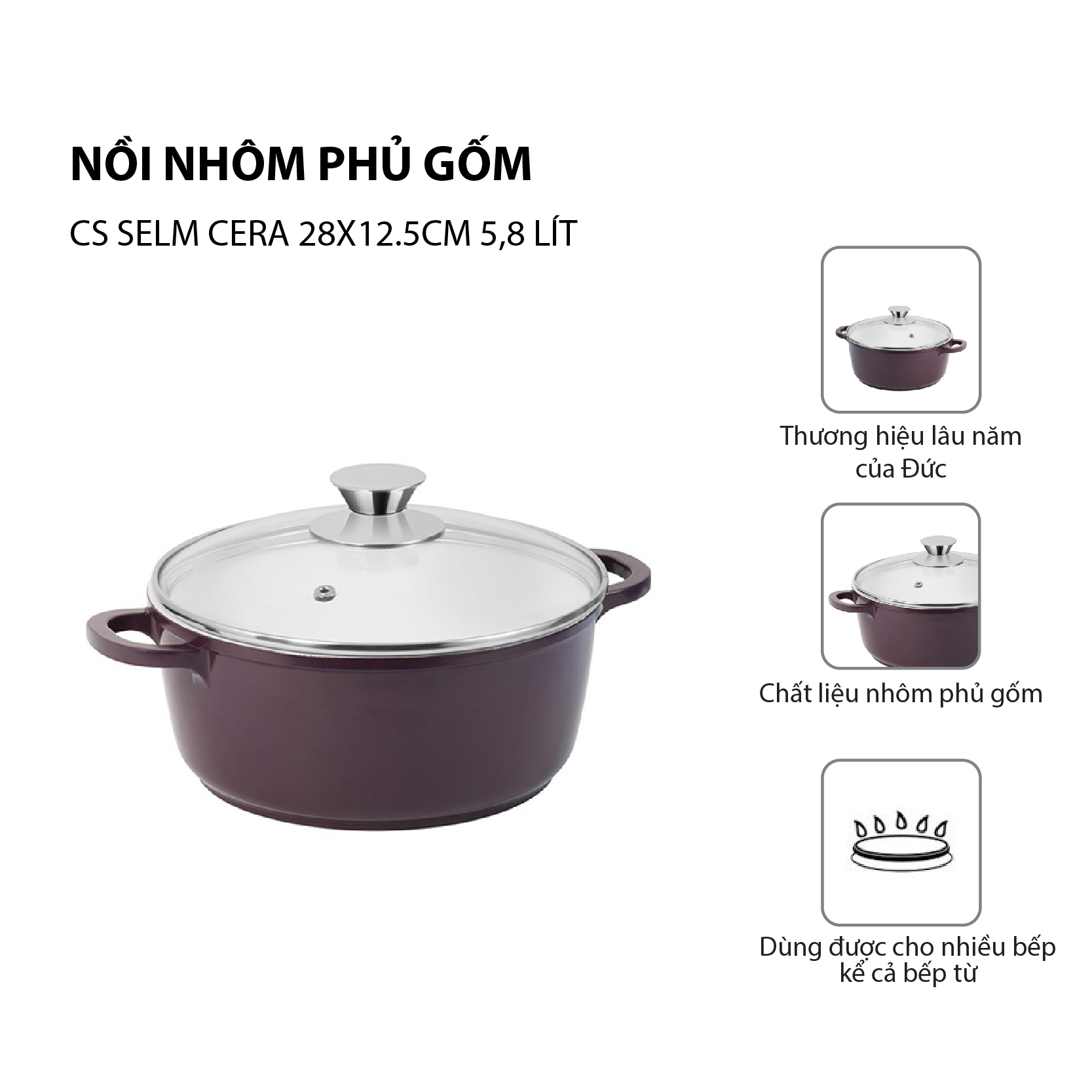 Nồi Nhôm Phủ Gốm CS SELM CERA 28x12.5cm 5,8 Lít - 046620