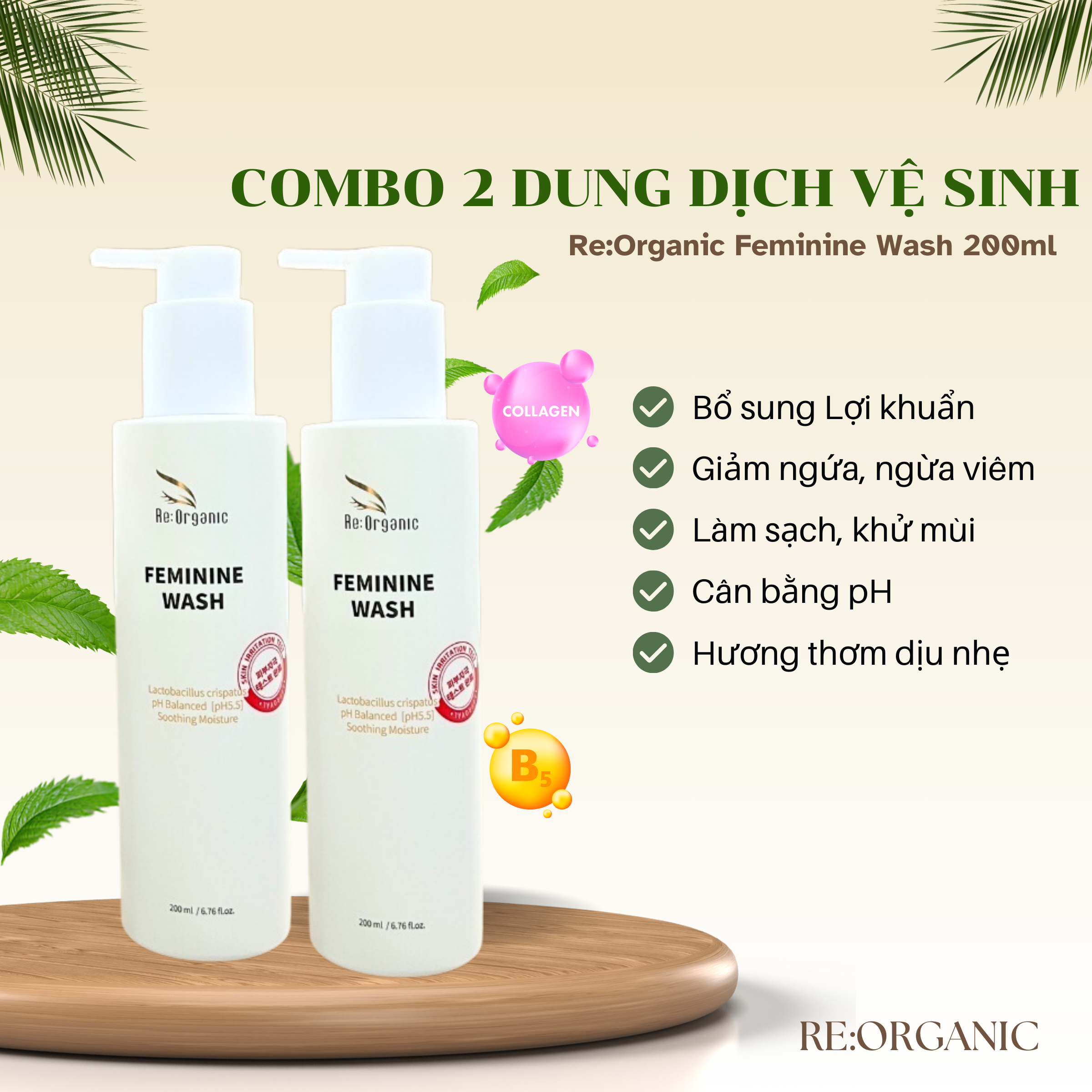 Combo 2 Dung dịch vệ sinh Phụ khoa dành cho Nam và Nữ Re:Organic Feminine Wash 200ml