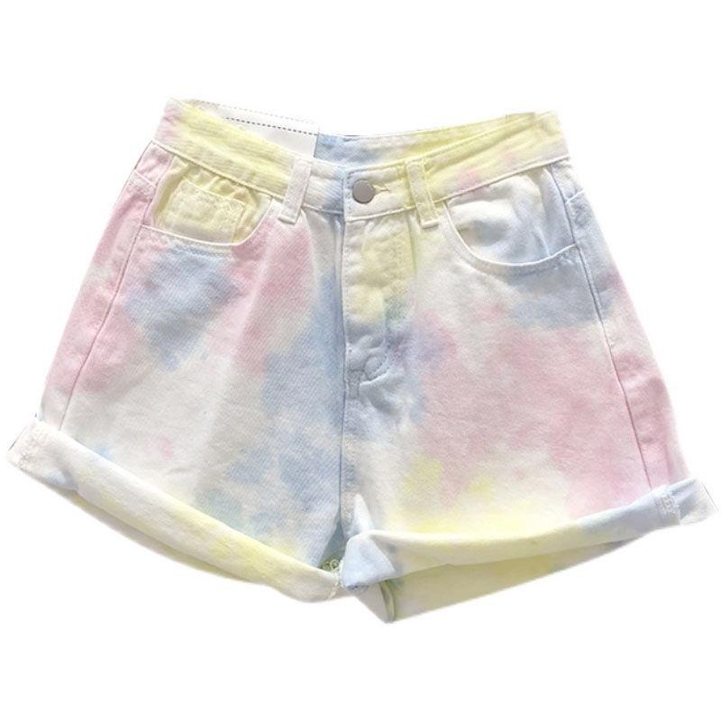 Quần Short Denim Ống Rộng Lưng Cao Nhuộm Màu Thời Trang Cho Nữ