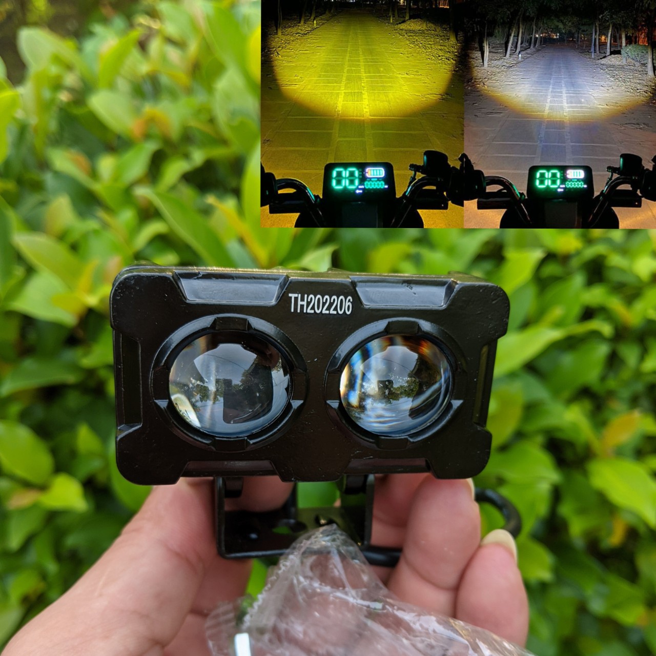 Đèn X25 Pro trợ sáng xe máy ô tô 45W 2 mắt led siêu sáng cốt vàng pha trắng cho khách víp, phụ kiện xe máy