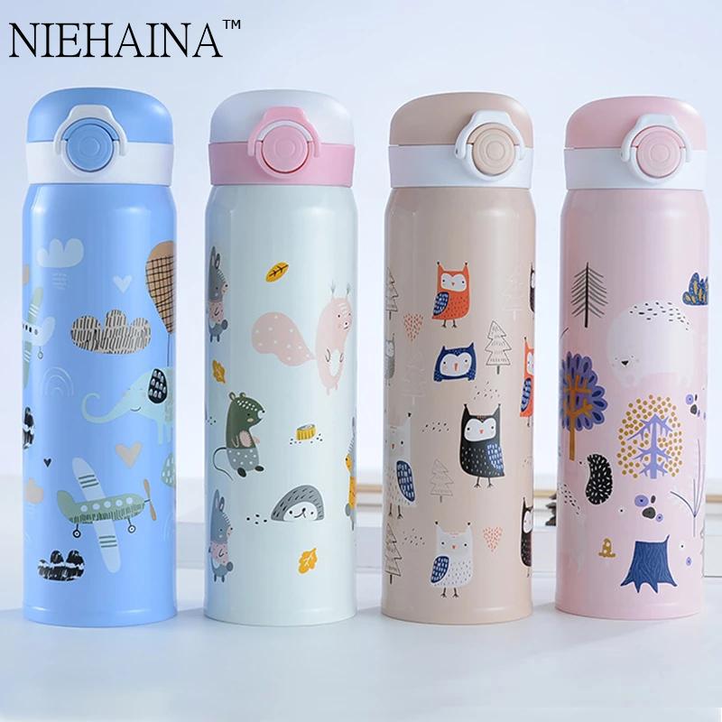500Ml Giữ Nhiệt Màu Thép Không Gỉ 304 Hoạt Hình Dễ Thương Nảy Bình Giữ Nhiệt Chân Không Nước Cốc Du Lịch