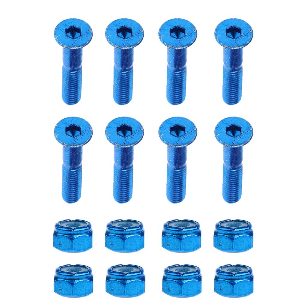 2x8pcs Replacement Skateboard Truck Hardware Set Longboard Screws Bolts Blue