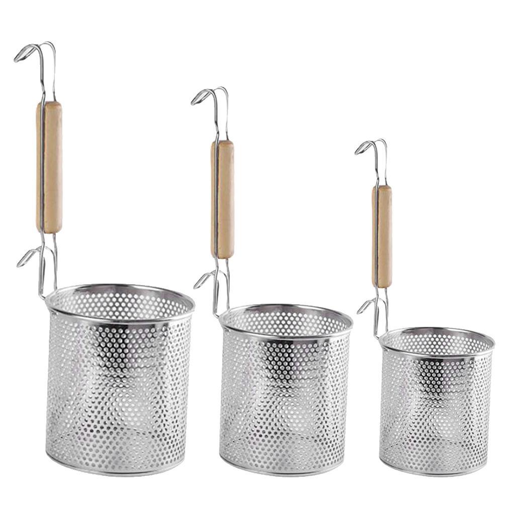 2x Noodle Strainer with Hook, Stainless Steel, Deep Fry Basket