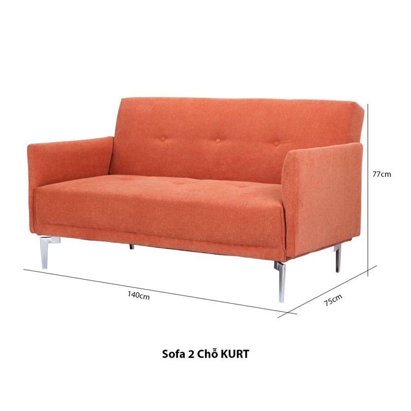 Ghế sofa đôi KURT khung gỗ và chân thép, đệm bọc vải cao cấp màu cam nổi bật