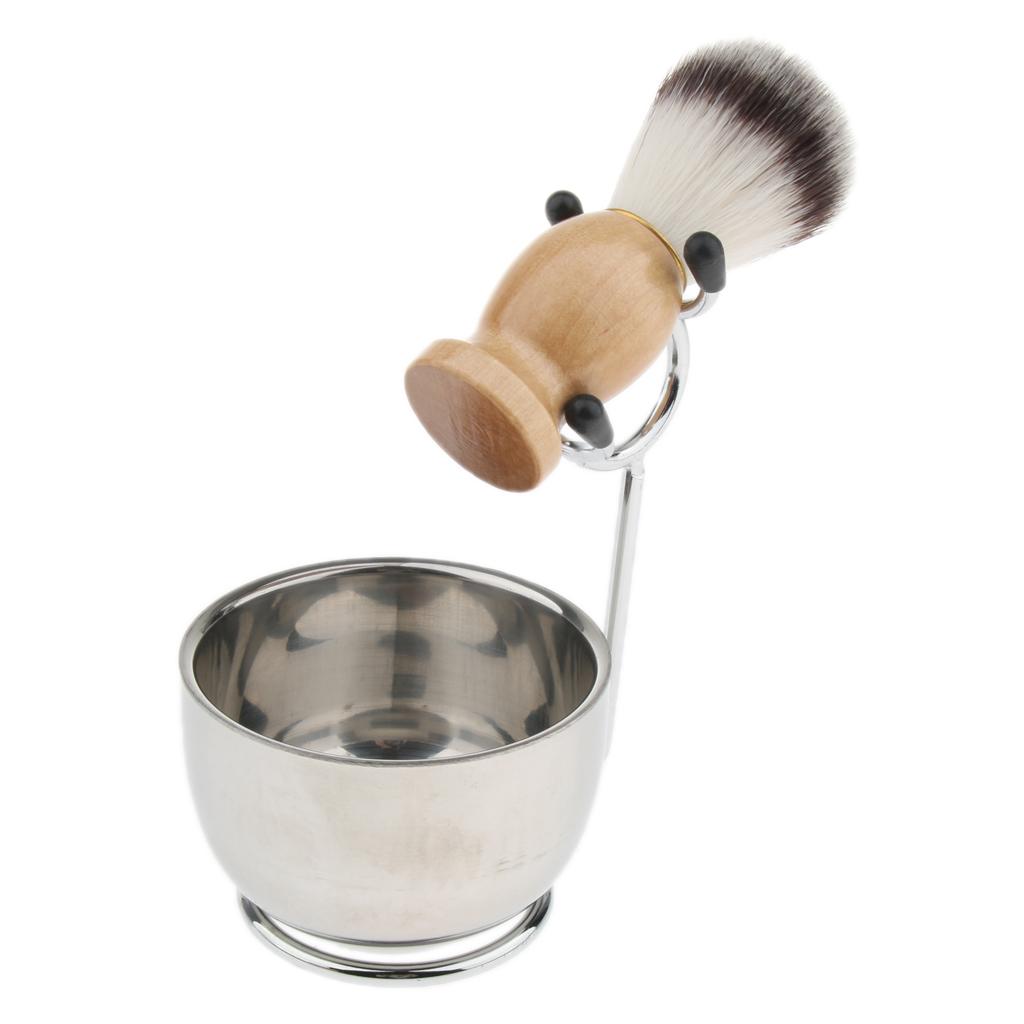 Professional Men's Grooming Shaving Set, Including Beard Brush + Stainless Stand Holder + Cream Soap Bowl Mugs Cup