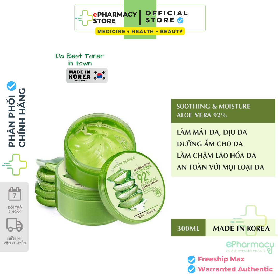 Gel Nha Đam Nature Republic Soothing & Moisture Aloe Vera 92% Kem dưỡng ẩm và làm dịu da 300ml