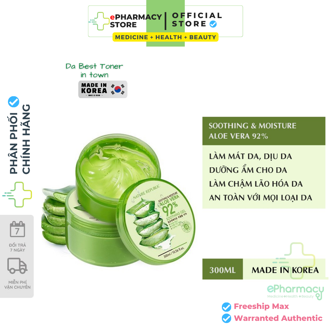 Gel Nha Đam Nature Republic Soothing &amp; Moisture Aloe Vera 92% Kem dưỡng ẩm và làm dịu da 300ml