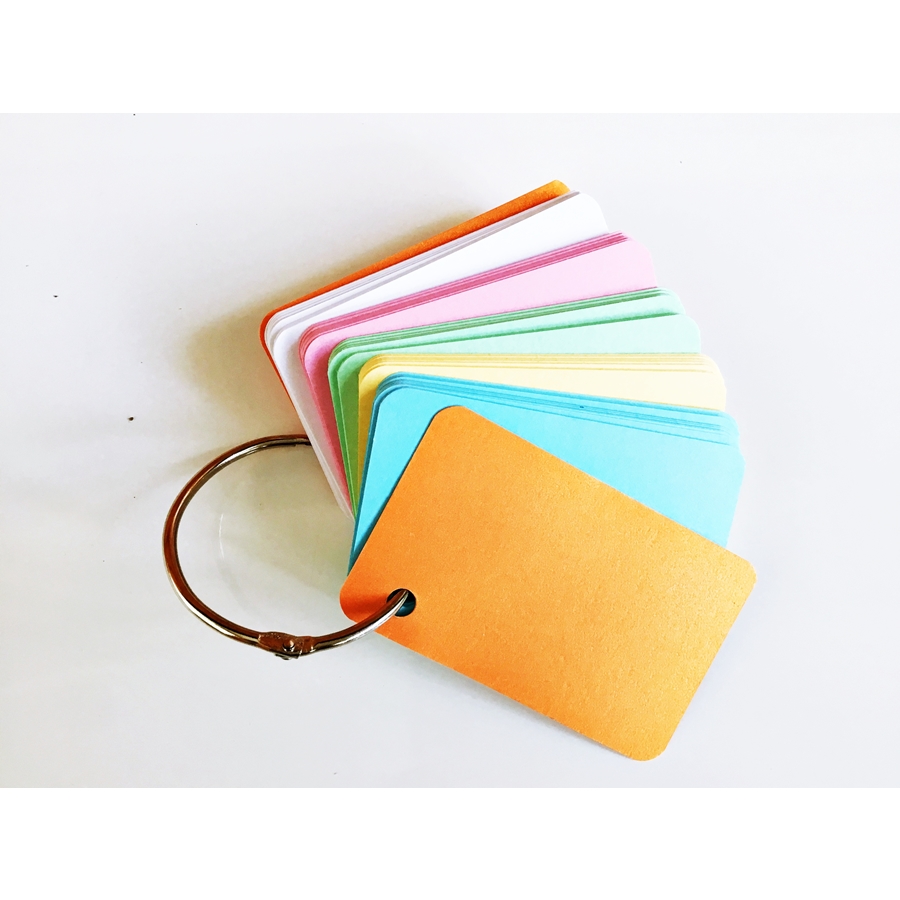 500 thẻ flashcard trắng 5 màu 5x8cm bìa thái cao cấp tặng 5 khoen inox + bìa cứng dày học ngoại ngữ