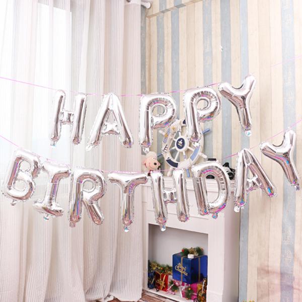 Bộ 13 bong bóng chữ HAPPY BIRTHDAY nhôm kiếng bạc nhiều màu