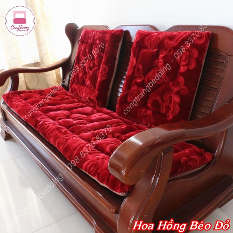 Đệm Ghế nhung, đệm ghế sofa ,Thảm Ghế nỉ Nhung Cao Cấp Trang Trí Tết Siêu Đẹp (1 bộ đệm dài Kèm 2 đệm ngắn )