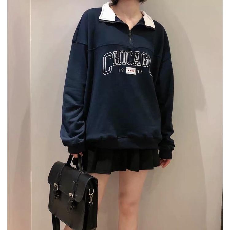 Áo Sweater Nỉ Cổ Khóa CHICAGO 1994, FORUYFS 1998 Cổ Bẻ Chữ In