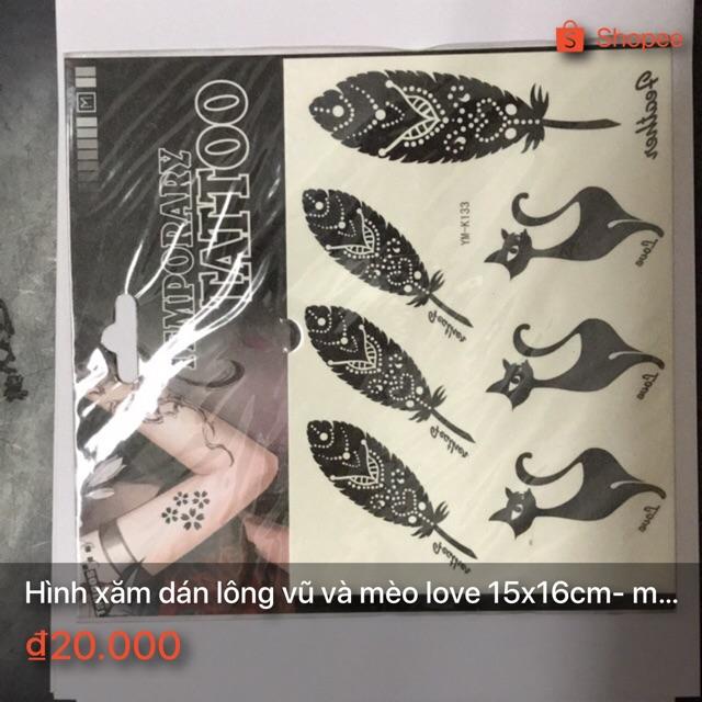 Hình xăm dán mèo love 16x17cm
