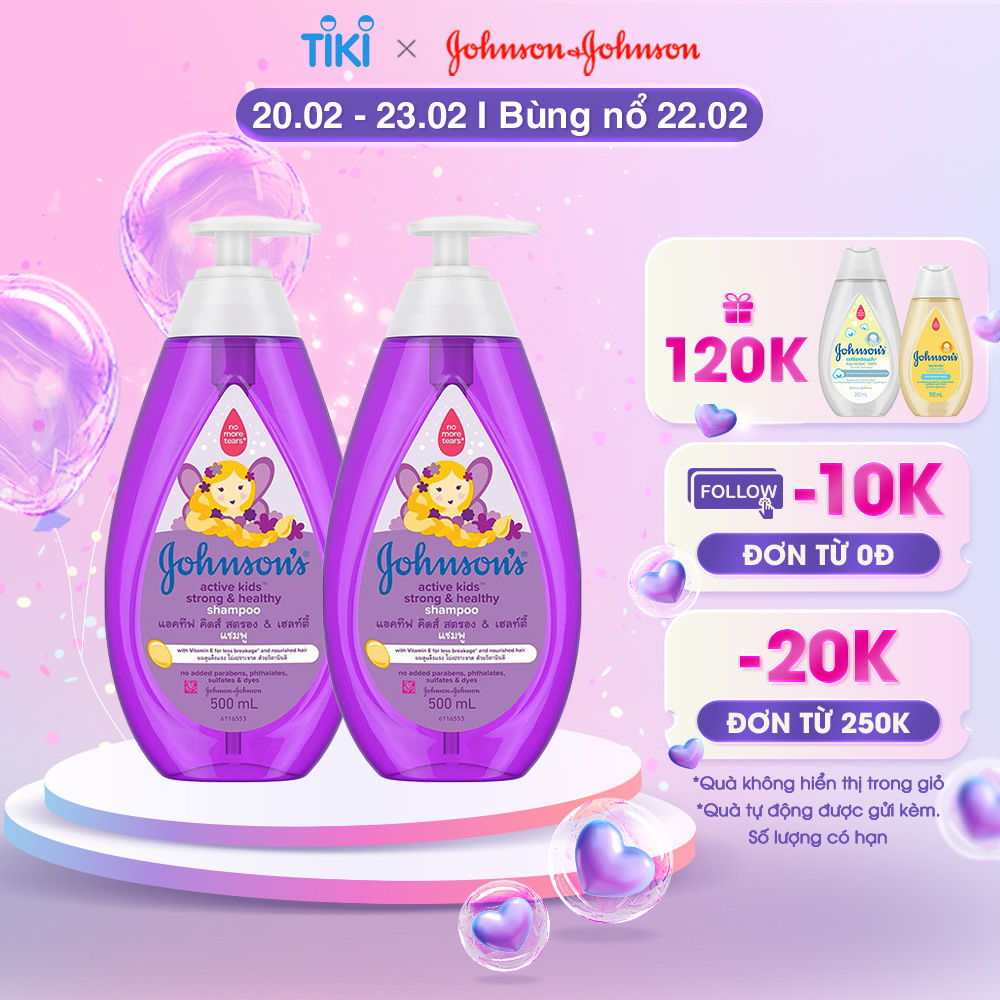 Combo 2 Dầu Gội Giúp Tóc Chắc Khỏe Cho Bé Gái Johnsons Active Kids Strong Healthy Shampoo - Dung tích 500mlx2