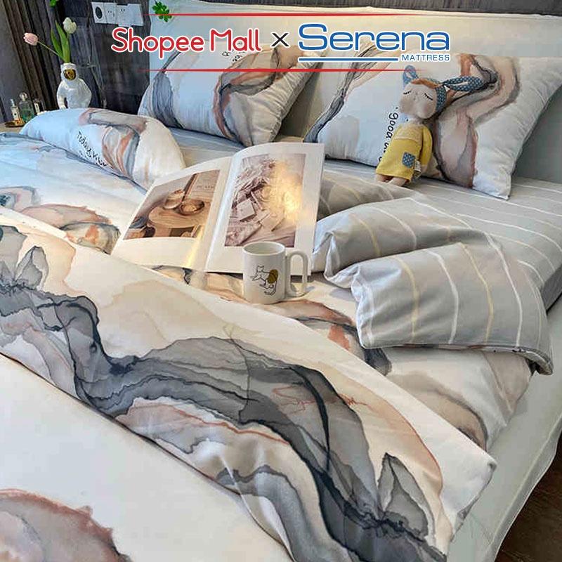 Chăn Ga Gối Nệm 5 Món Cotton Living SERENA Chính Hãng Bộ Ra Grap Gối Đệm Nệm Trải Phủ Bọc Giường Trần Bông Cao Cấp Full