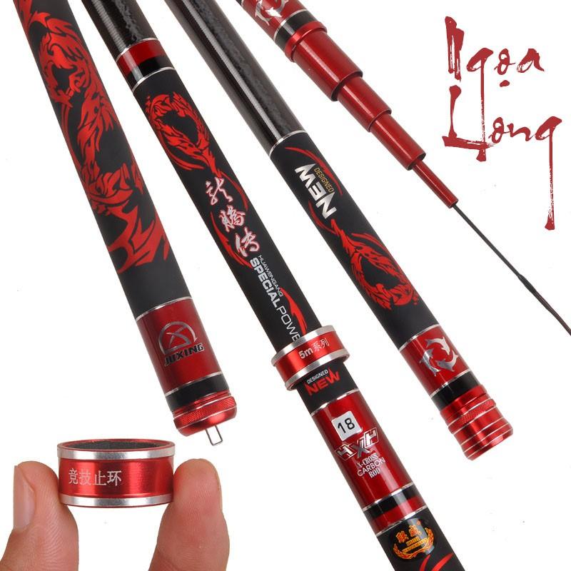 Cần câu cá - Cần câu đơn câu đài Ngọa Long 5H đỏ cao cấp có nhẫn chống trượt CĐ-2