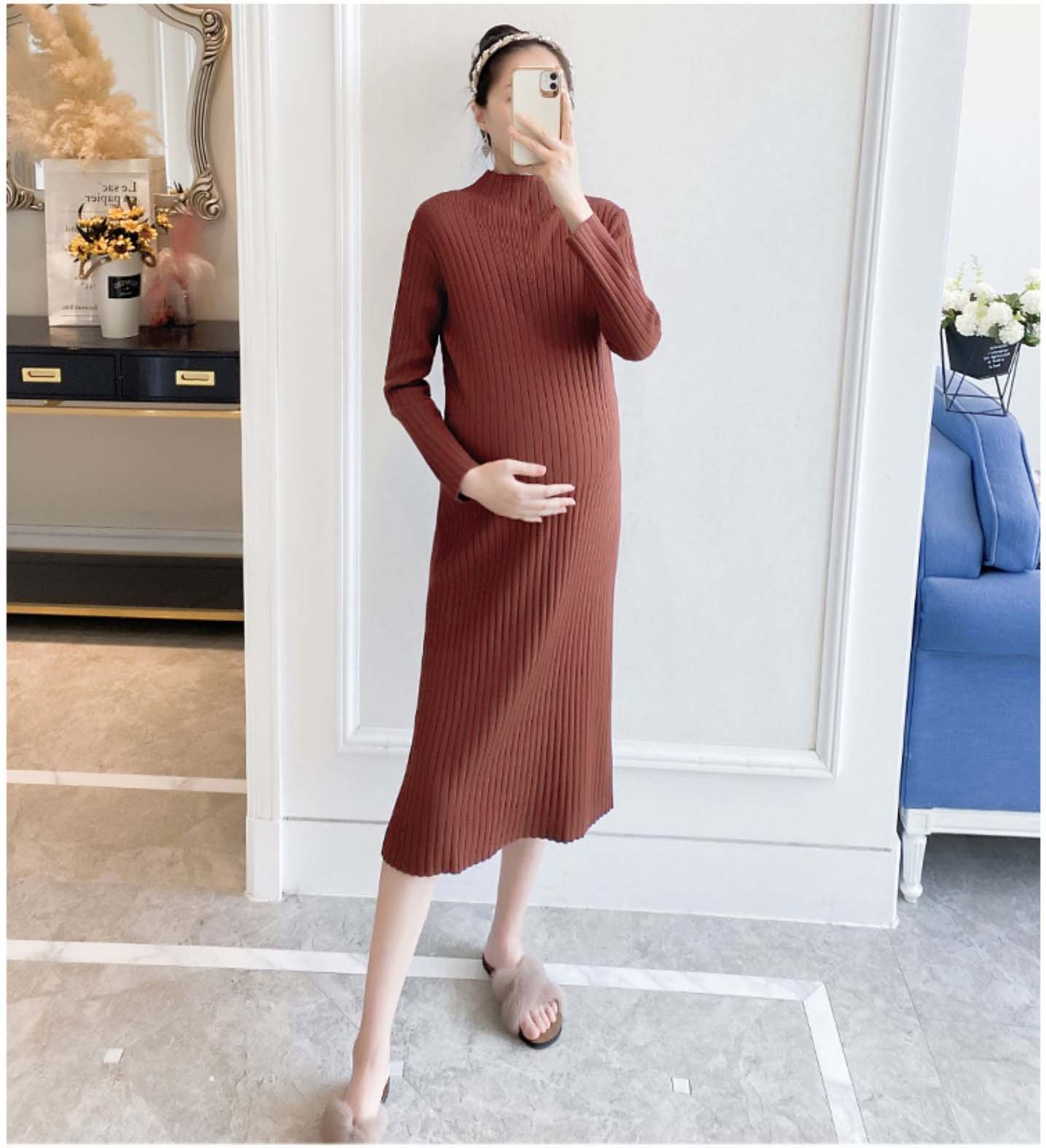 Đầm bầu len dáng dài form ôm cá tính hàng qc 0416-024
