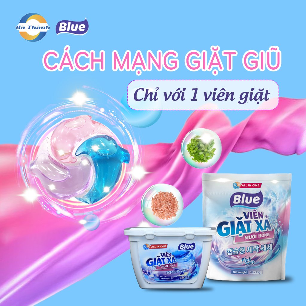 Viên Giặt Xả Blue Muối Hồng túi 48 viên - 1 Viên cho 5-7kg quần áo l Blue Hà Thành