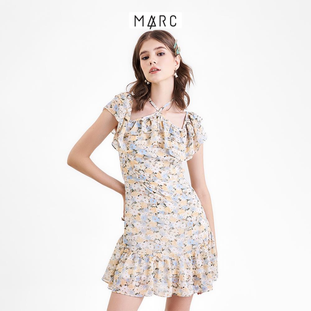 Đầm mini nữ MARC FASHION hoa bẹt vai cổ yếm phối bèo FASH090122