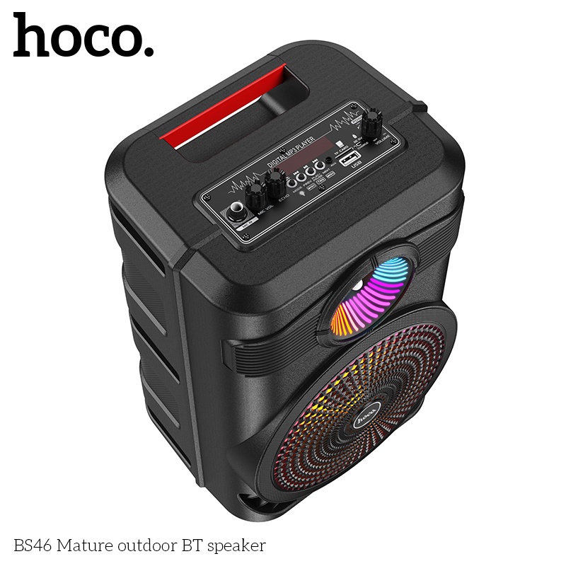 Loa Karaoke Dành Cho Hoco BS46 LED, Tặng 1 Micro Có Dây Hỗ Trợ USB, Thẻ Nhớ TF, AUX, Đài FM, Công Suất 10W, Bluetooth 5.0 - Hàng Chính Hãng