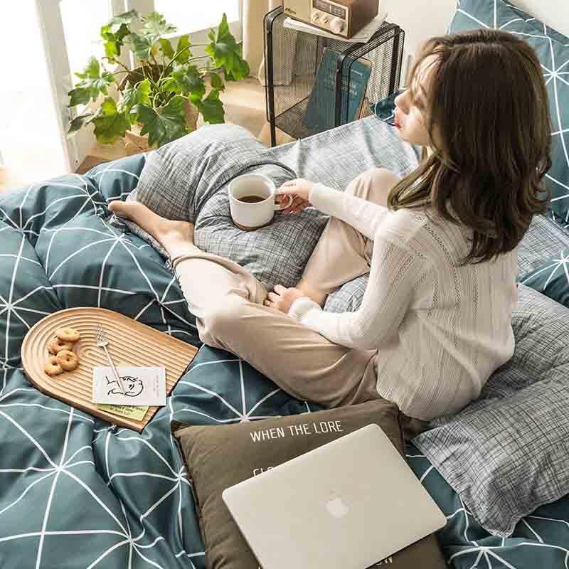 Bộ chăn ga Cotton Poly họa tiết bàn cờ xanh mẫu mới - Hàng nhập khẩu