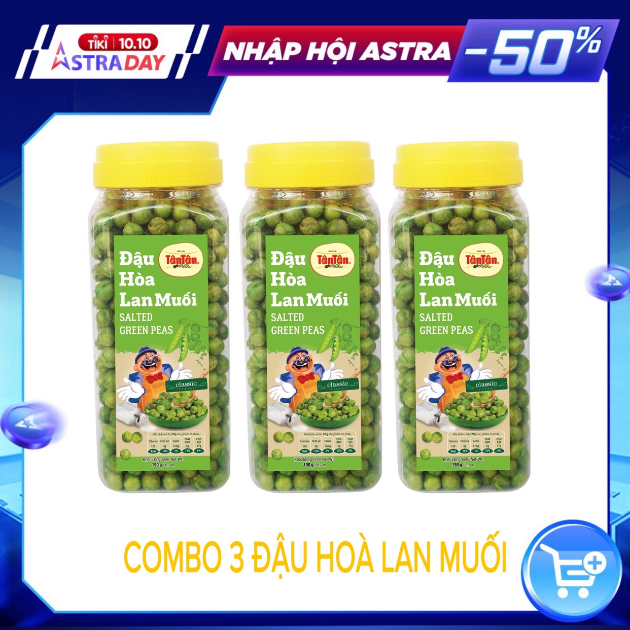 Đậu hòa lan muối Tân Tân 190g - Combo 3 Hủ