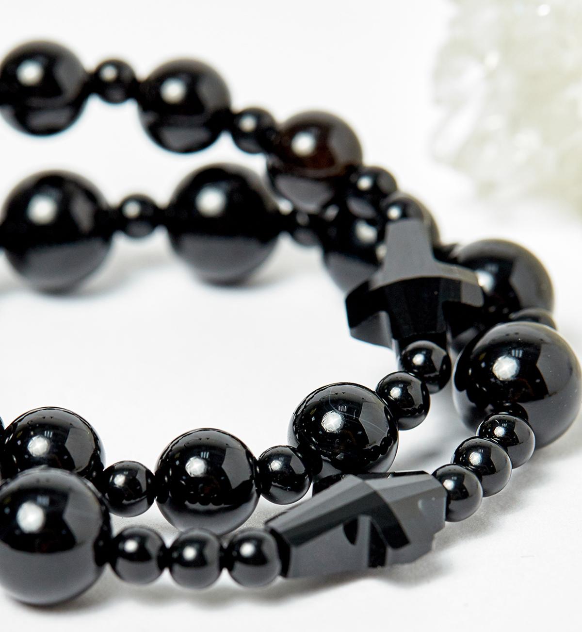 Cặp Vòng Chuỗi Mân Côi Mẹ Và Bé Đá Obsidian Đen ni 52, ni 40 - Ngọc Qúy Gemstones