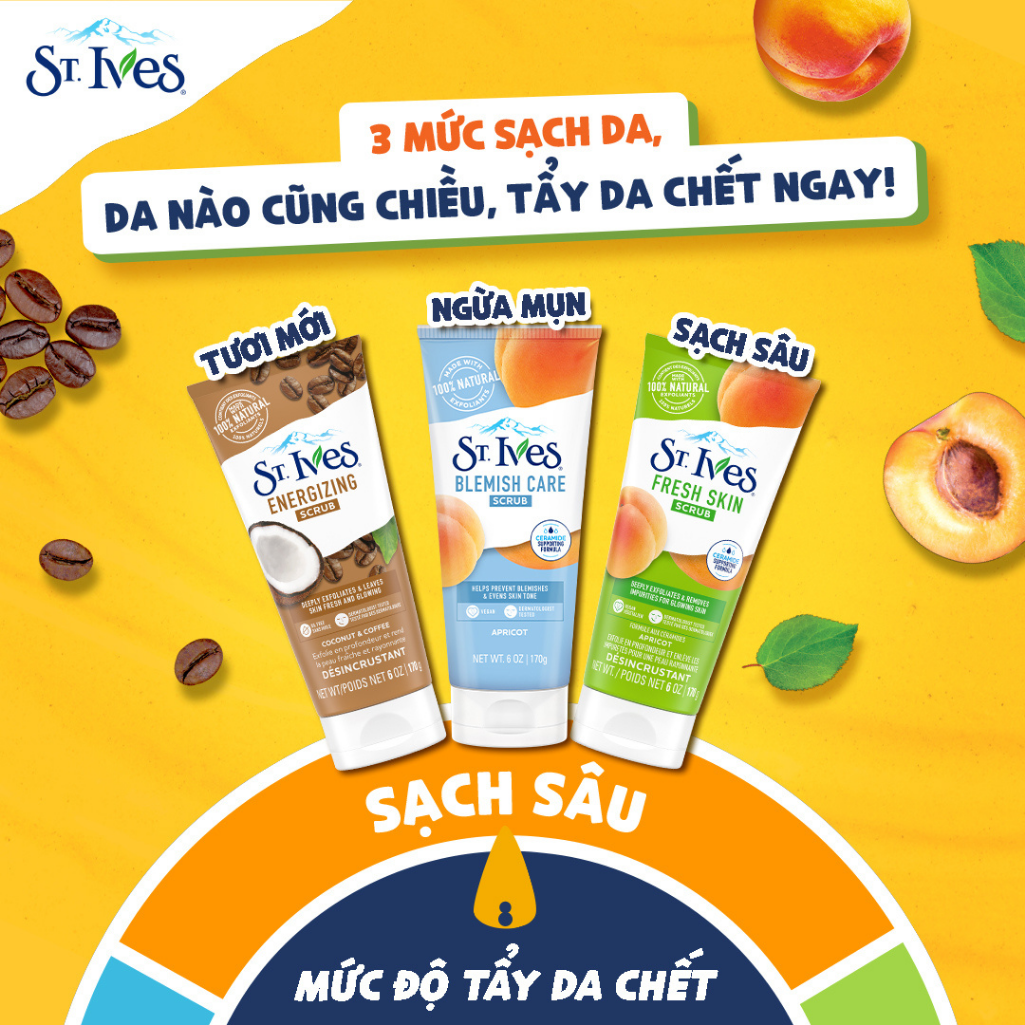 Bộ 2 Sữa rửa mặt tẩy tế bào da chết tươi mát St.Ives Chiết Xuất Trái Mơ 340g