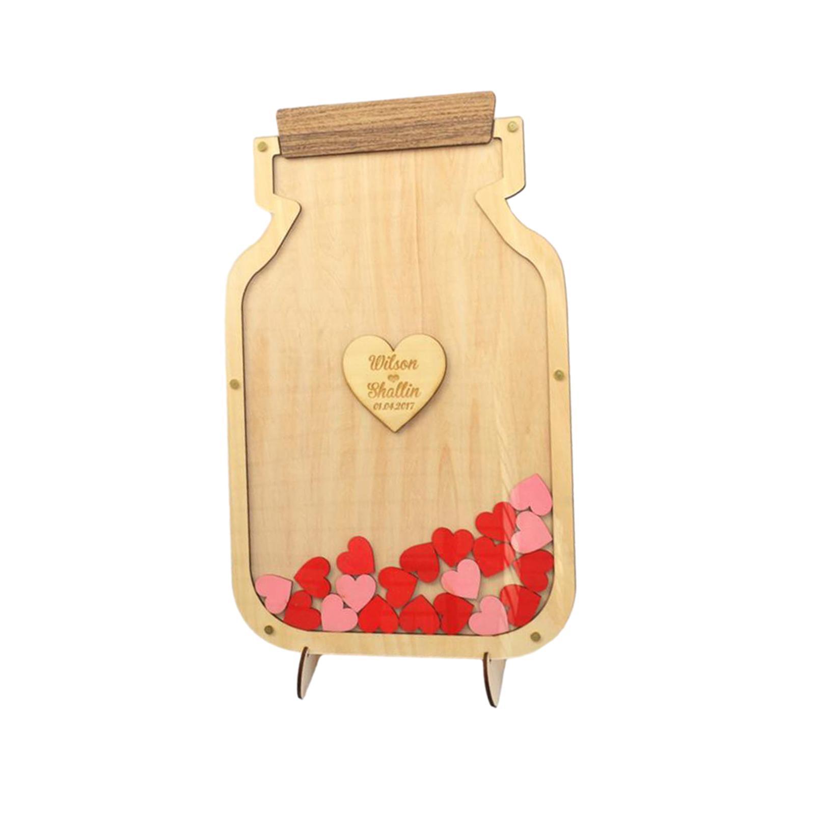 Wedding Reception Guest Book with 50Pcs Red Wood Hearts for Holiday Events