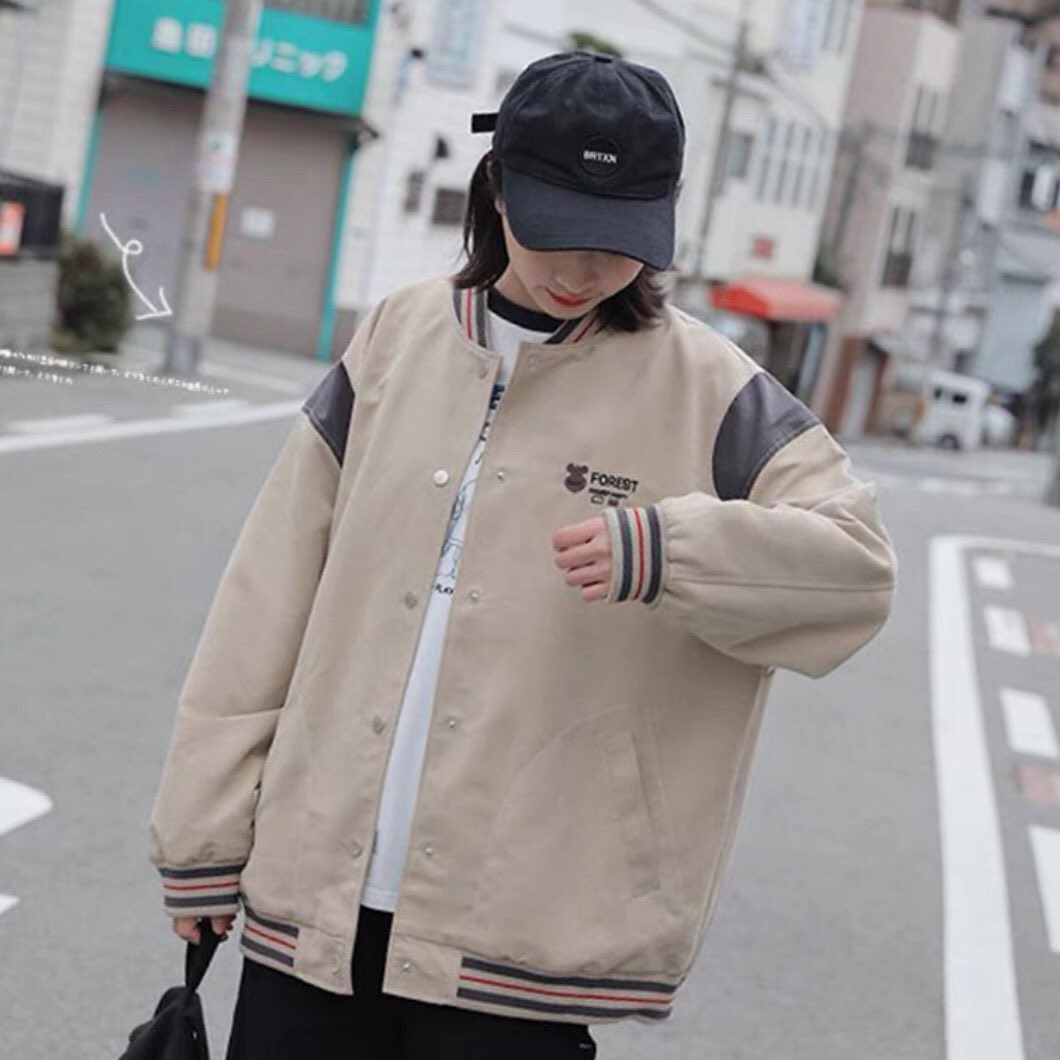 Áo Khoác Bomber FOREST Thêu Gấu Vải Dù 2 Lớp Form Rộng Ulzzang Unisex