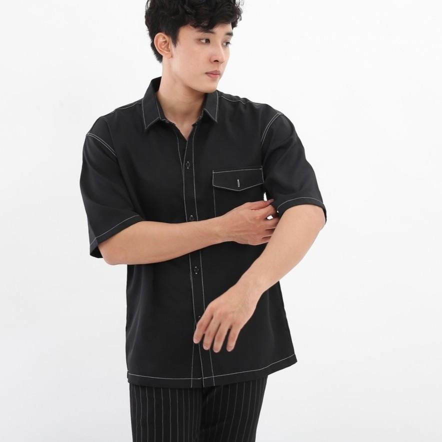 Áo Sơ mi tay lỡ Nam Nữ Unisex Viền Chỉ form rộng - áo sơ mi ngắn tay vải lụa thời trang