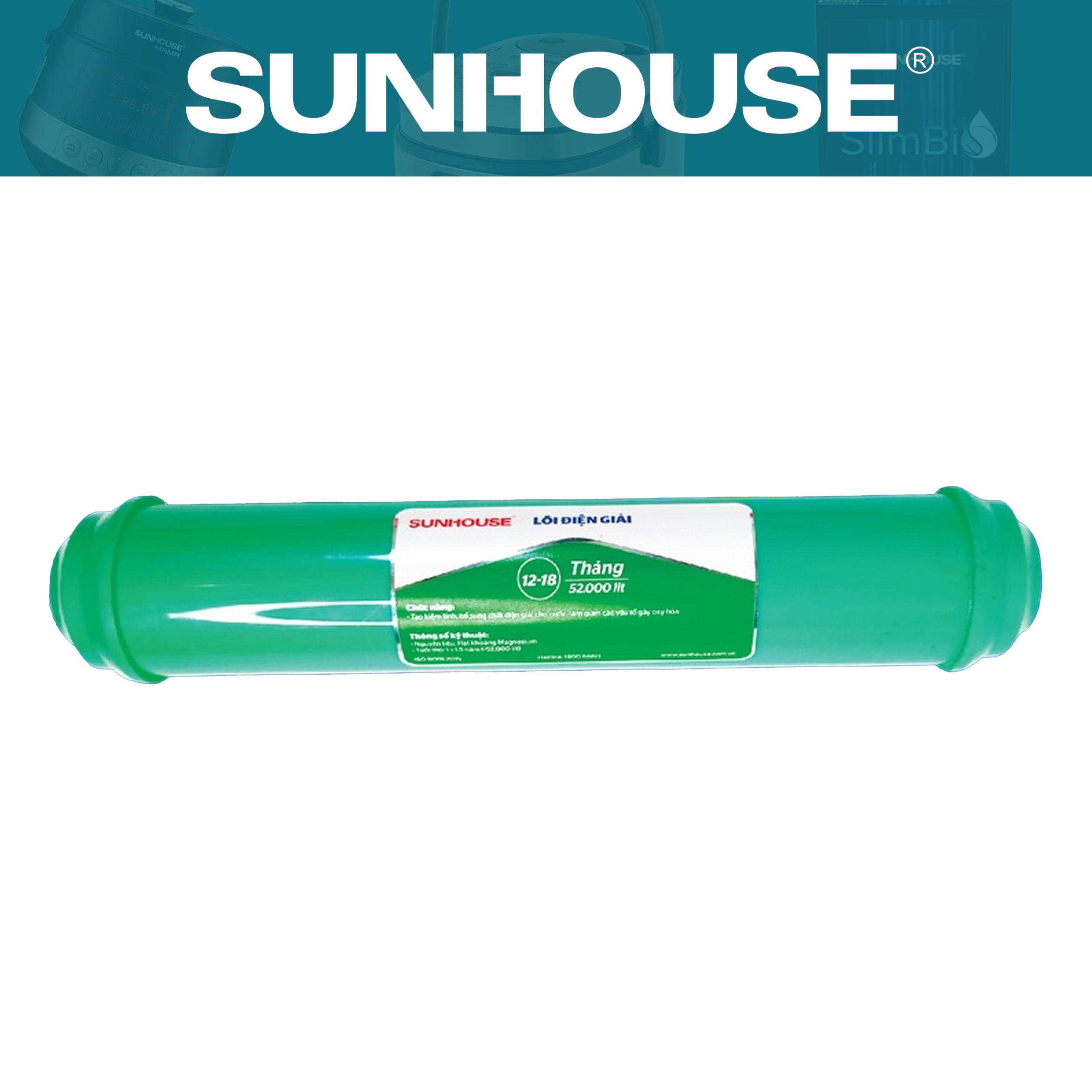 Lõi lọc nước số 10 SUNHOUSE SHRLL10 - Lõi điện giải Hydrogen SHA-WFHYD - Hàng chính hãng