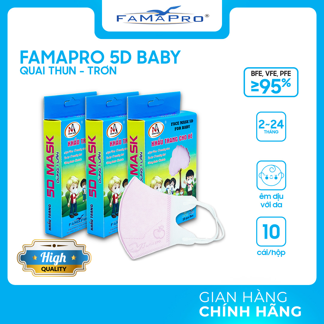 - Khẩu trang y tế trẻ em kháng khuẩn 3 lớp Famapro 5D Baby - COMBO 3 HỘP