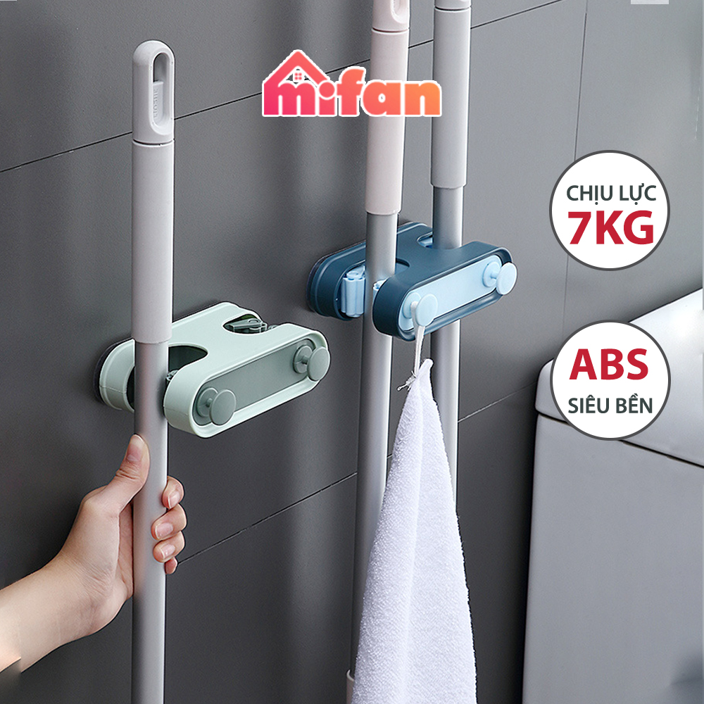 Móc Dán Tường Treo Chổi,  Kẹp Giữ Cây Lau Nhà Đa Năng Cao Cấp MIFAN - 2 Đầu Treo, Chịu Lực 7KG, Nhựa ABS - HÀNG CHÍNH HÃNG