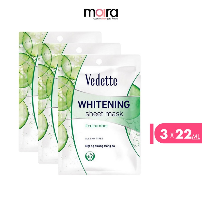 Combo 3 Mặt nạ giấy dưỡng trắng da Dưa leo Vedette 22ml