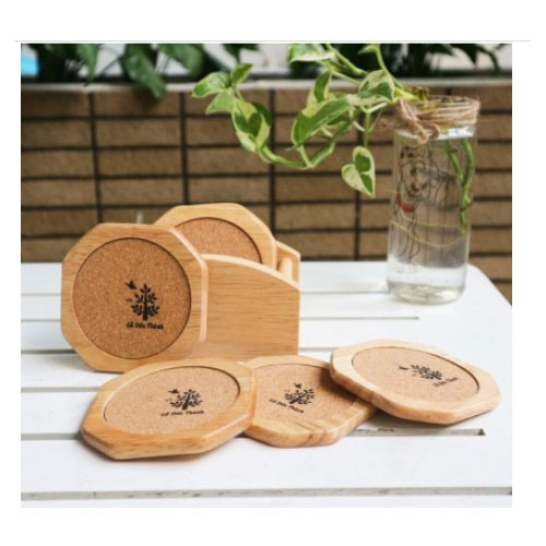 Miếng Lót Ly Cao Cấp Hình Dáng Vát Góc, Có Miếng Bần Thấm Nuớc, Khay Đựng Ly Gỗ Trang Trí, Đế Lót Ly