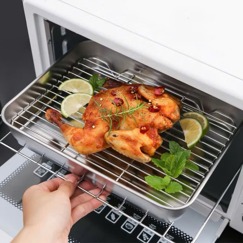 Khay Nướng Inox 304 Dày Dặn Kèm Vỉ Hấp Hình Chữ Nhật Dùng Nướng Bánh, Thực Phẩm - HÀNG CHÍNH HÃNG MINIIN