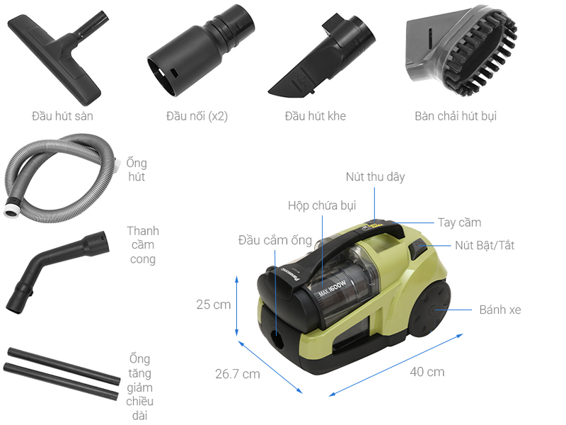 Máy hút bụi Panasonic MC - CL571GN49 - 1600W. Hàng chính hãng
