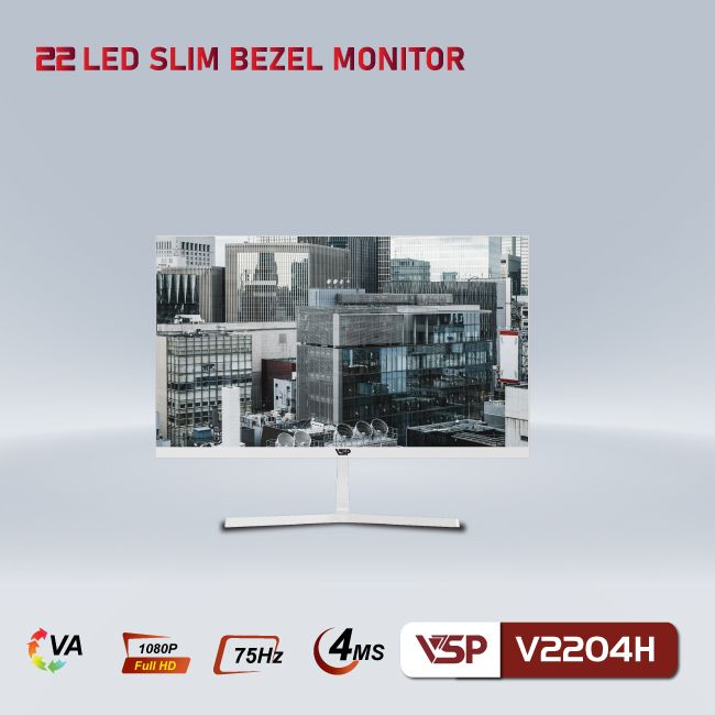 Màn hình máy tính 22inch VSP V2204H [TRẮNG] (21.5&quot; VA FHD 75Hz, HDMI+VGA) - Hàng chính hãng VSP phân phối