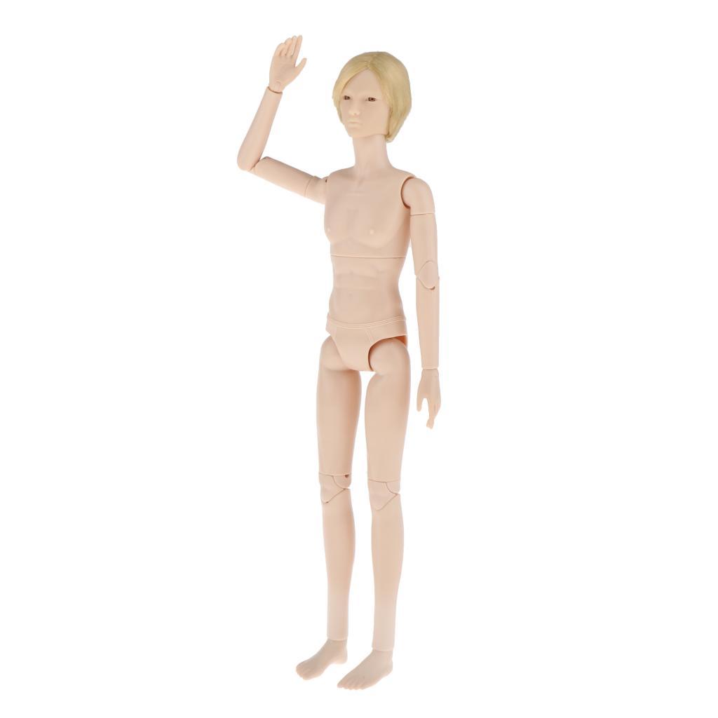 BJD Boy Doll Unpainted Body with Gold Hair 3D Eyes White Skin