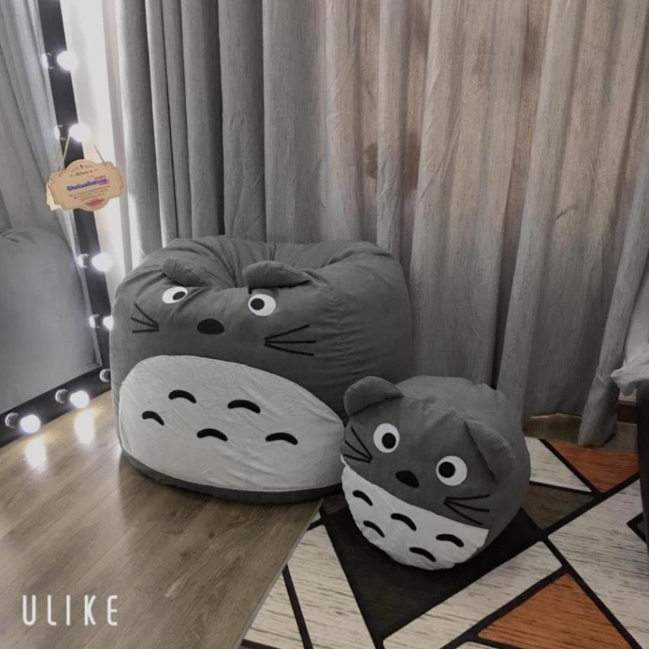Ghế xốp dáng lê Totoro, 4 SIZE, chất liệu da lộn trang trí hình thú (đã có sẵn hạt xốp)