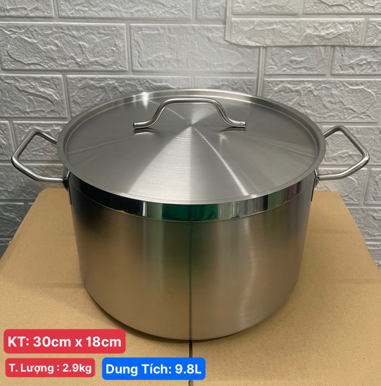 Nồi Inox 2 Quai Cao Cấp 3 Đáy _ Dung Tích: 9.8Lít _