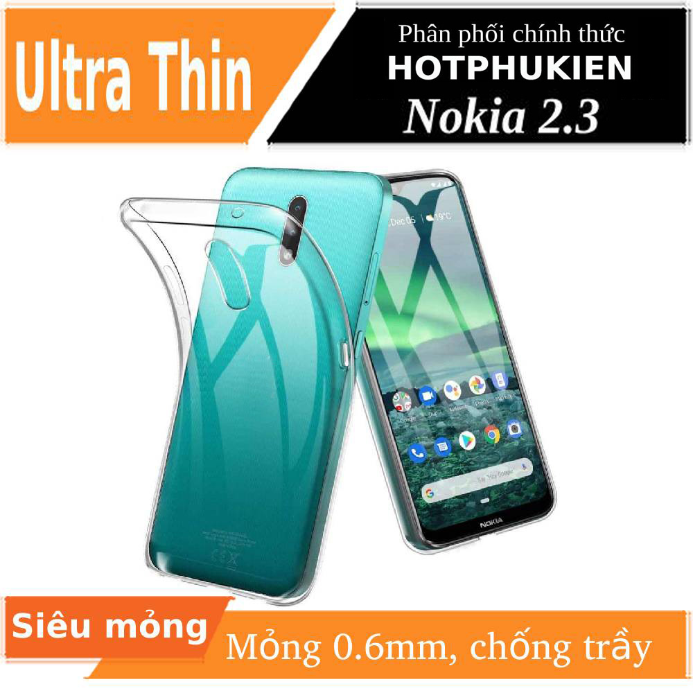 Ốp lưng silicon dẻo cho Nokia 2.3 hiệu Ultra Thin trong suốt mỏng 0.6mm độ trong tuyệt đối chống trầy xước - Hàng nhập khẩu