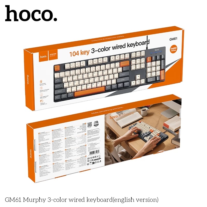 Bàn Phím Có Dây 3 Màu HOCO GM61 Phiên Bản Tiếng Anh, Thiết Kế Công Thái Học, Làm Văn Phòng Chơi Game, Với 104 Phím Nút Nhiều Màu Sắc - Hàng Chính Hãng