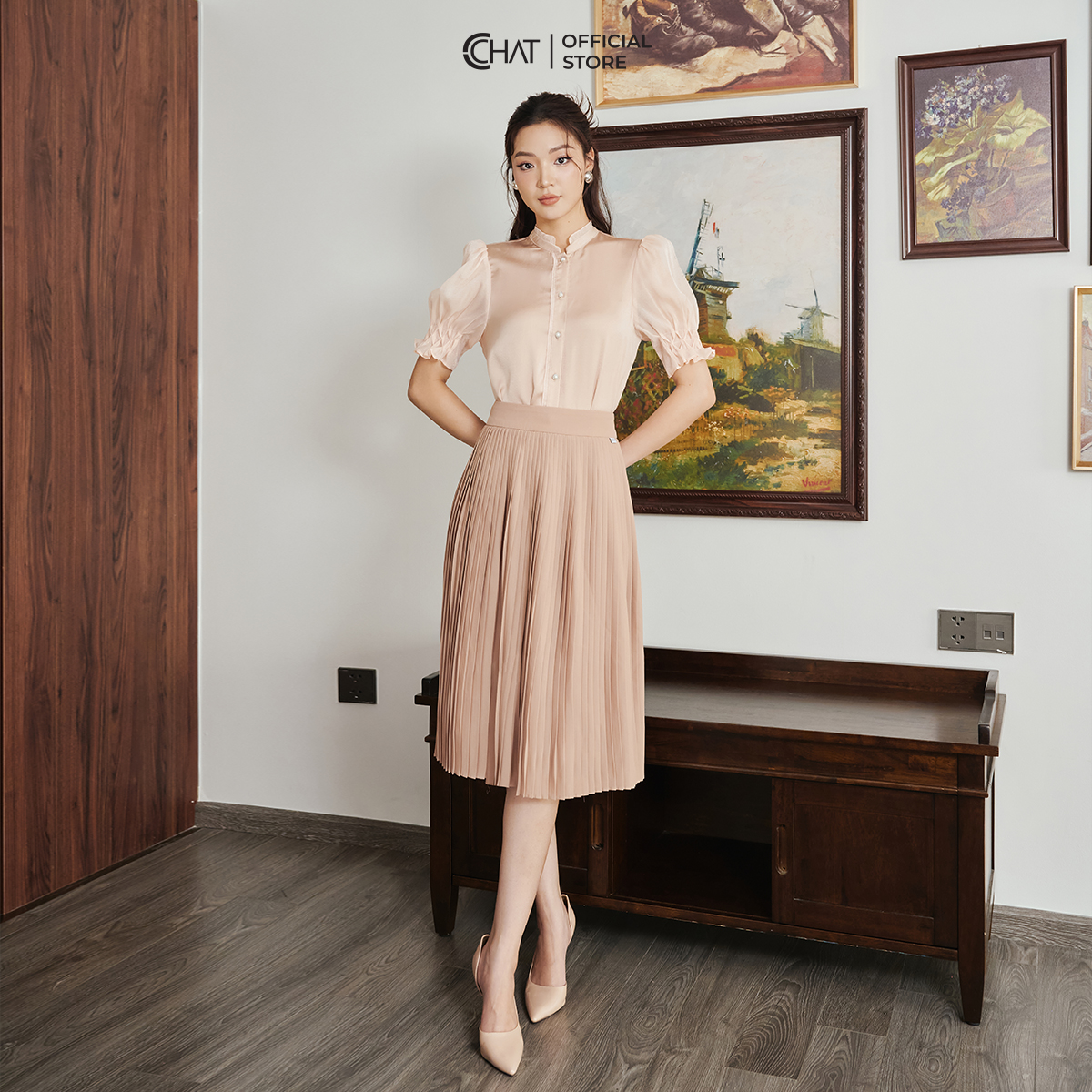 Chân Váy  Dập Ly Dáng Suông A Lỡ Chất Chiffon Cao Cấp Thanh Lịch 53CDH2013LB