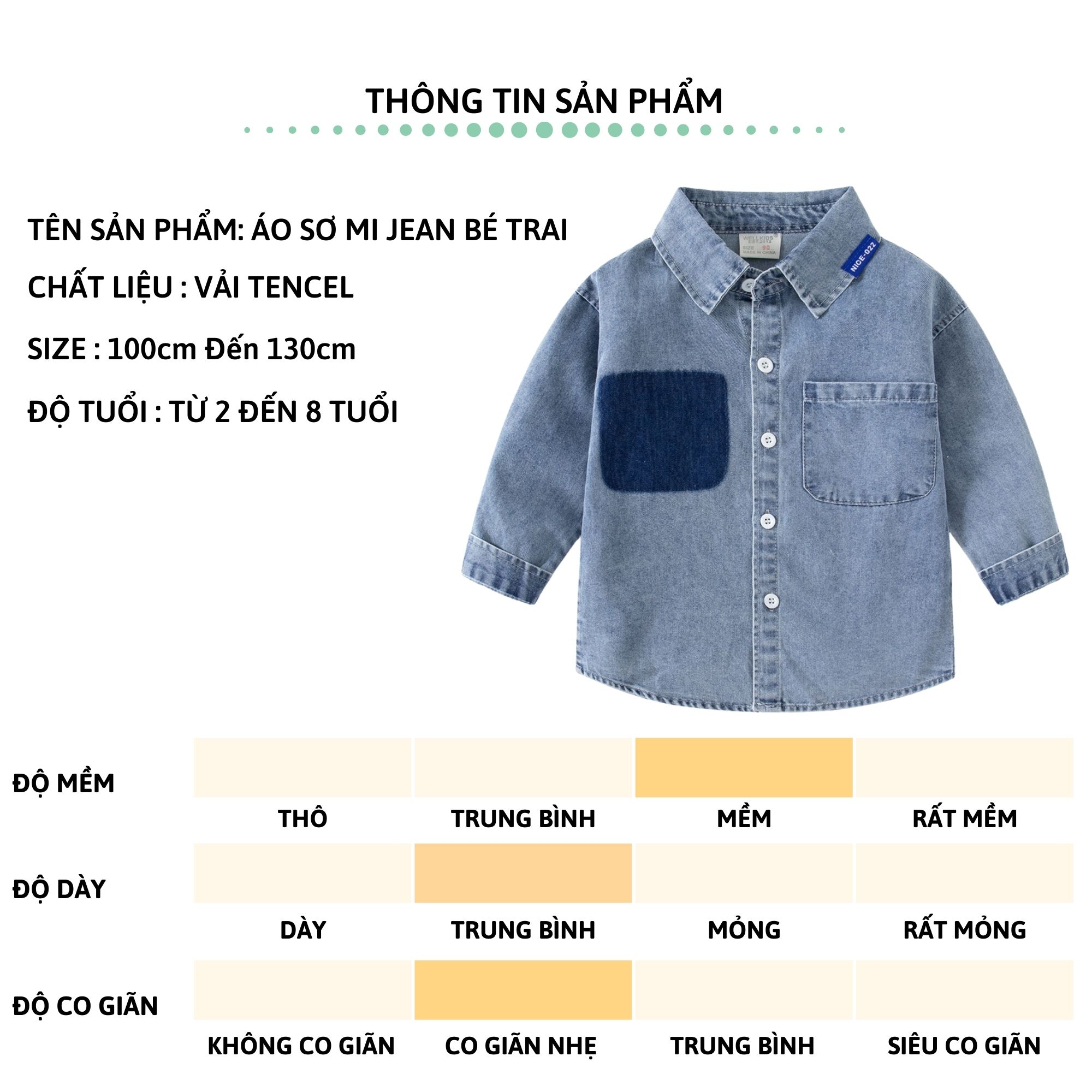 Áo sơ mi jean bé trai dài tay 27Kids WELLKIDS áo bò mềm cổ bẻ đi học nam cho trẻ từ 2-8 tuổi BLSH4