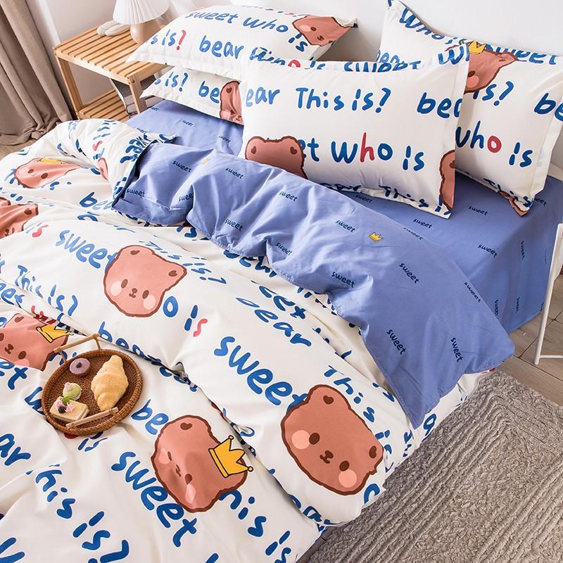 Bộ Chăn Ga Gối Cotton Poly Gấu Vương Miện