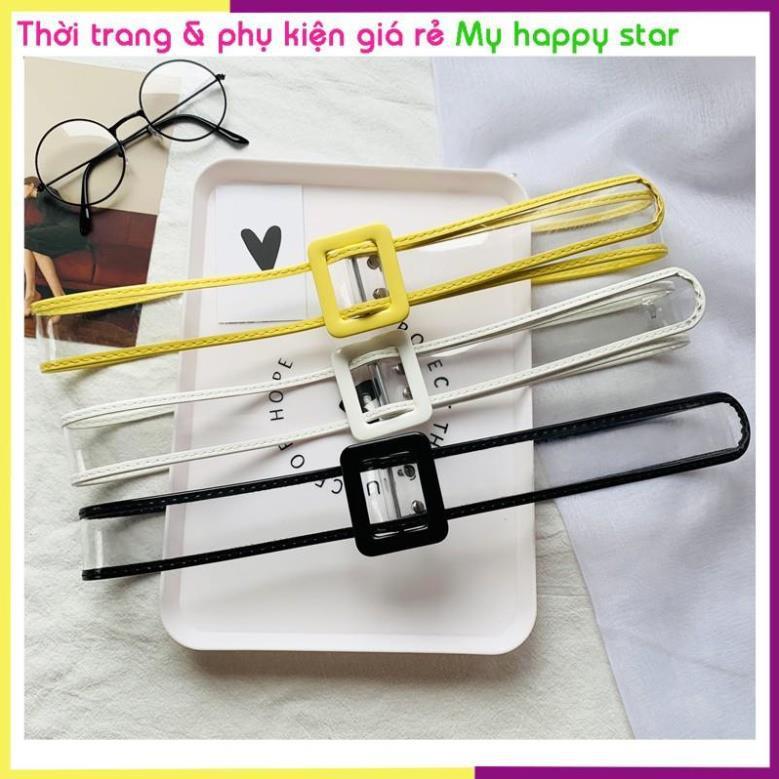 Thắt lưng nữ trong suốt viền mầu khóa vuông TL63