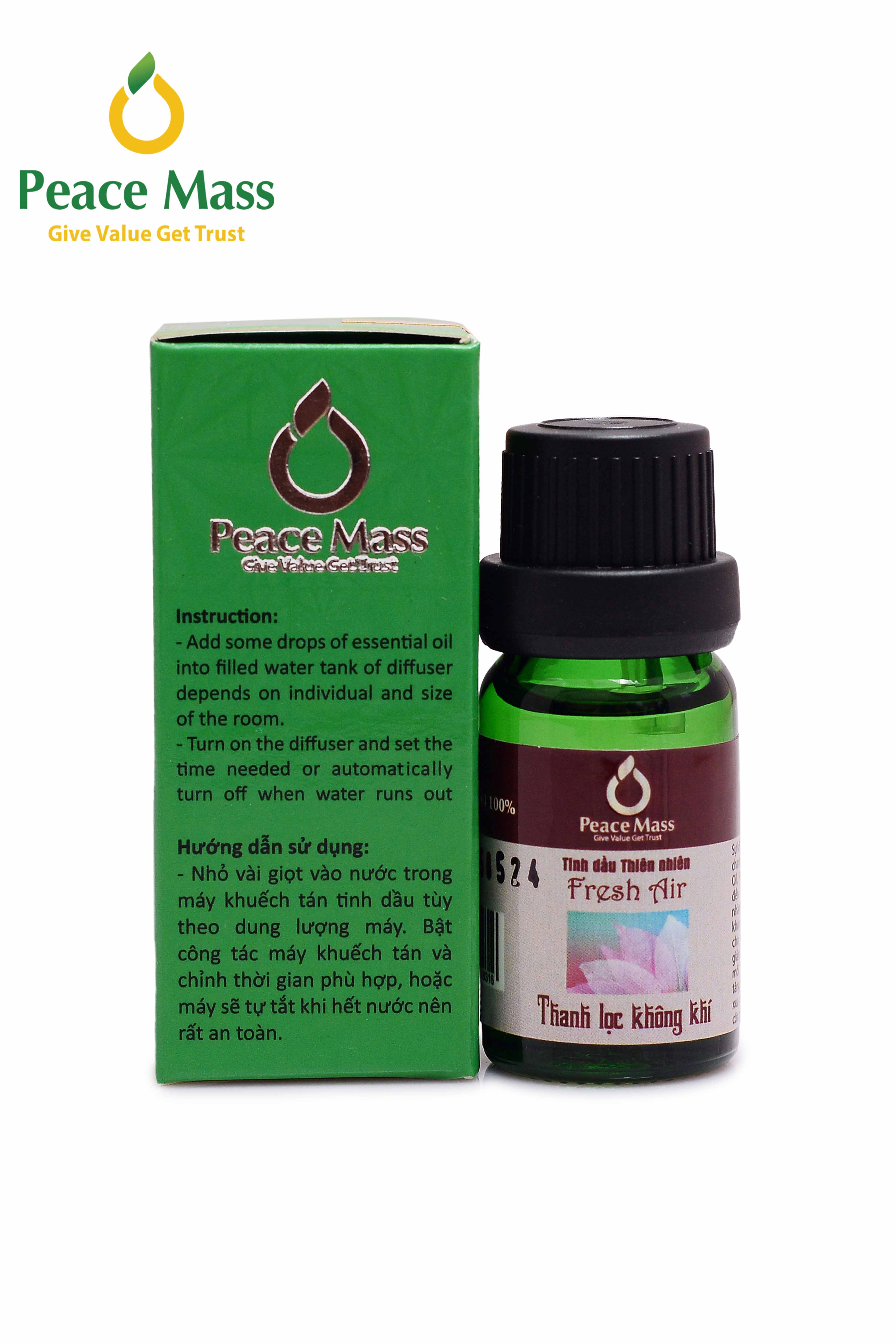 TD10ml-KX7 Combo Tinh Dầu Thanh Lọc Không Khí Peace Mass 10ml - Bộ Kẹp Xe Ô tô - Fresh Air (Thuộc nhóm Sản phẩm Lành tính / Hữu cơ/ Sinh học)