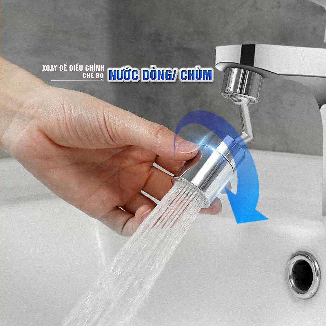 Phụ kiện đầu chuyển gắn vòi nước rửa mặt, vòi lavabo, vòi rửa bát 2 chế độ điều chỉnh nước Sen và dòng, tăng áp, xoay 360 độ, 720 độ, tiết kiệm nước, chất liệu đồng thau mạ 9 lớp – Dan House 3011